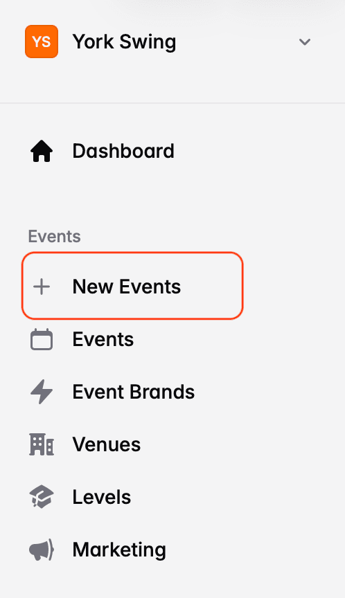New Events Menu Item