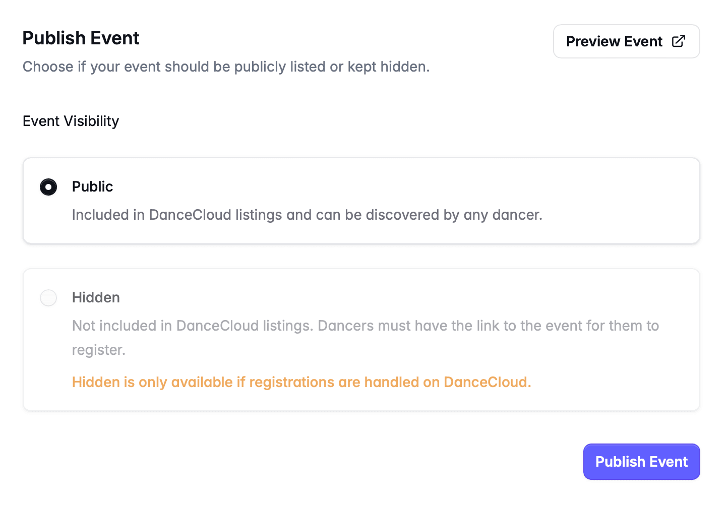 Publish event step