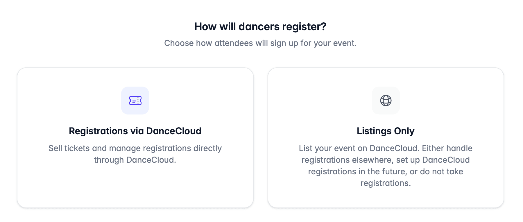 Registrations choice