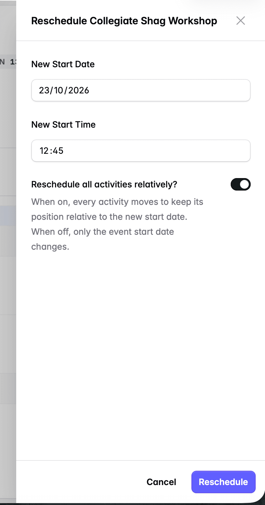 Reschedule drawer
