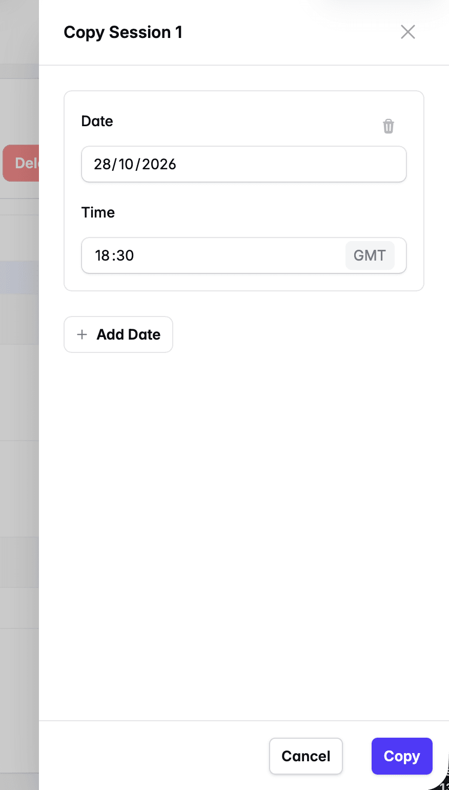 Copy activity drawer
