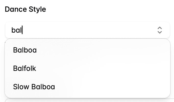 Dance style combobox