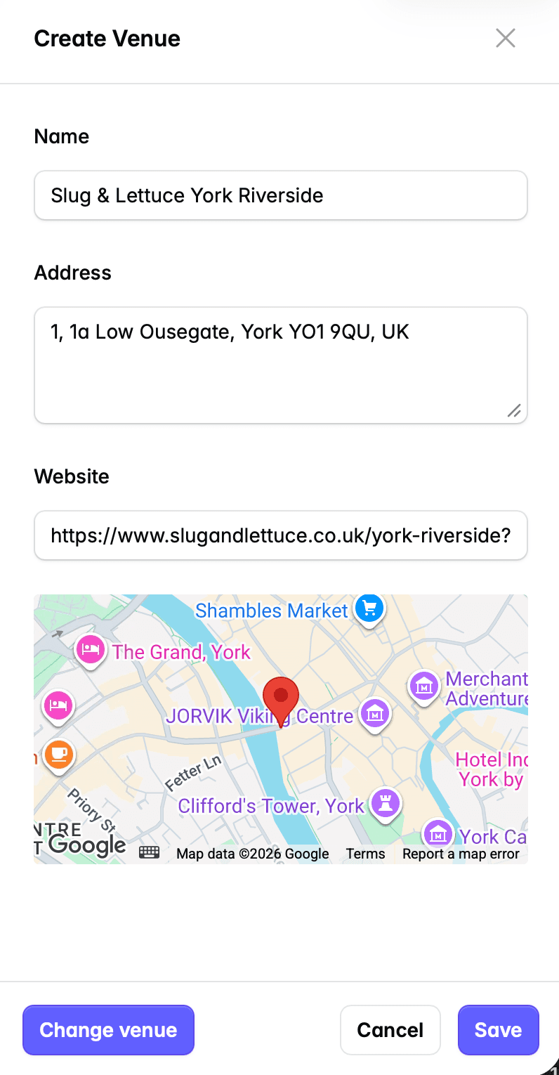 Venue create drawer