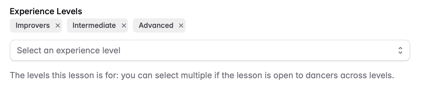 Selecting levels on a lesson