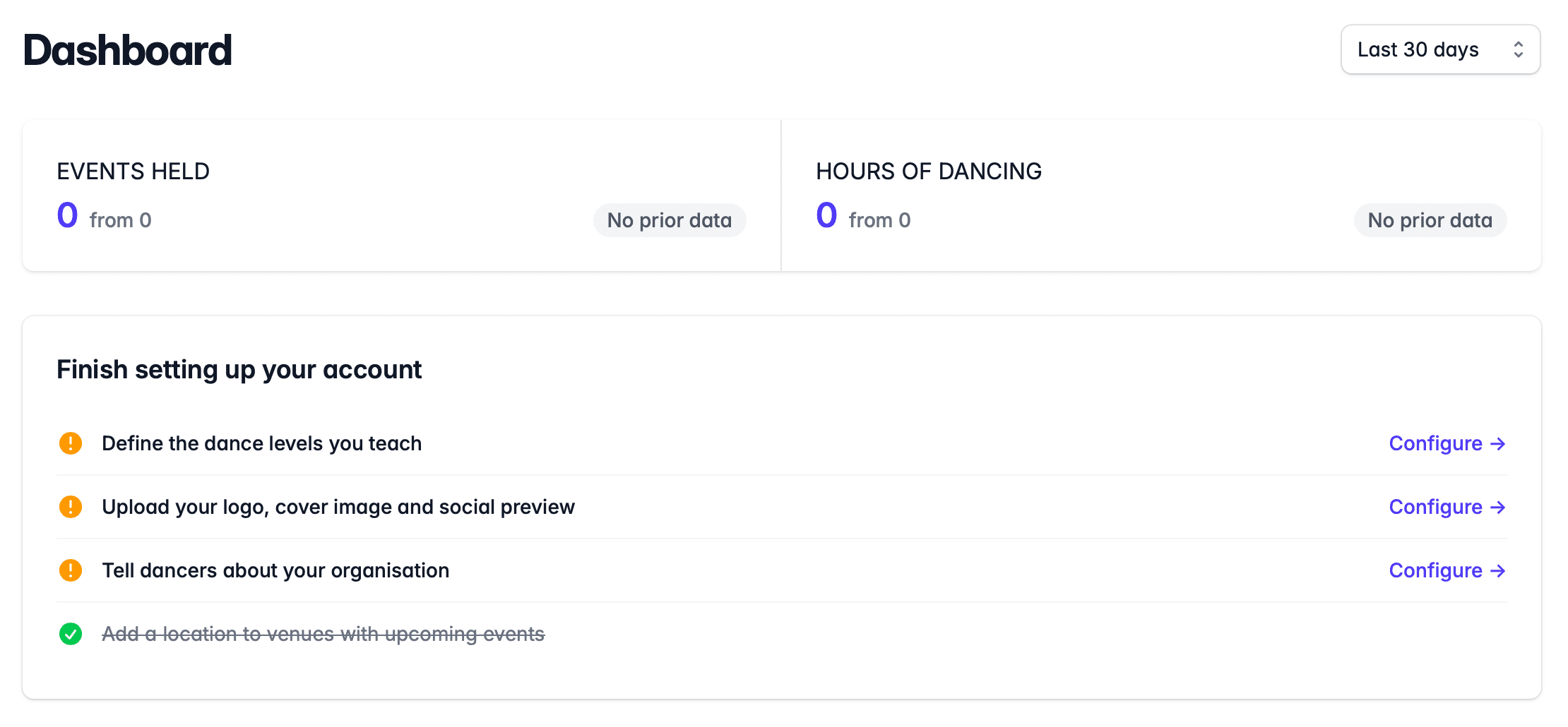 Organiser dashboard actions