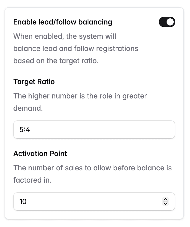 Activity balance settings