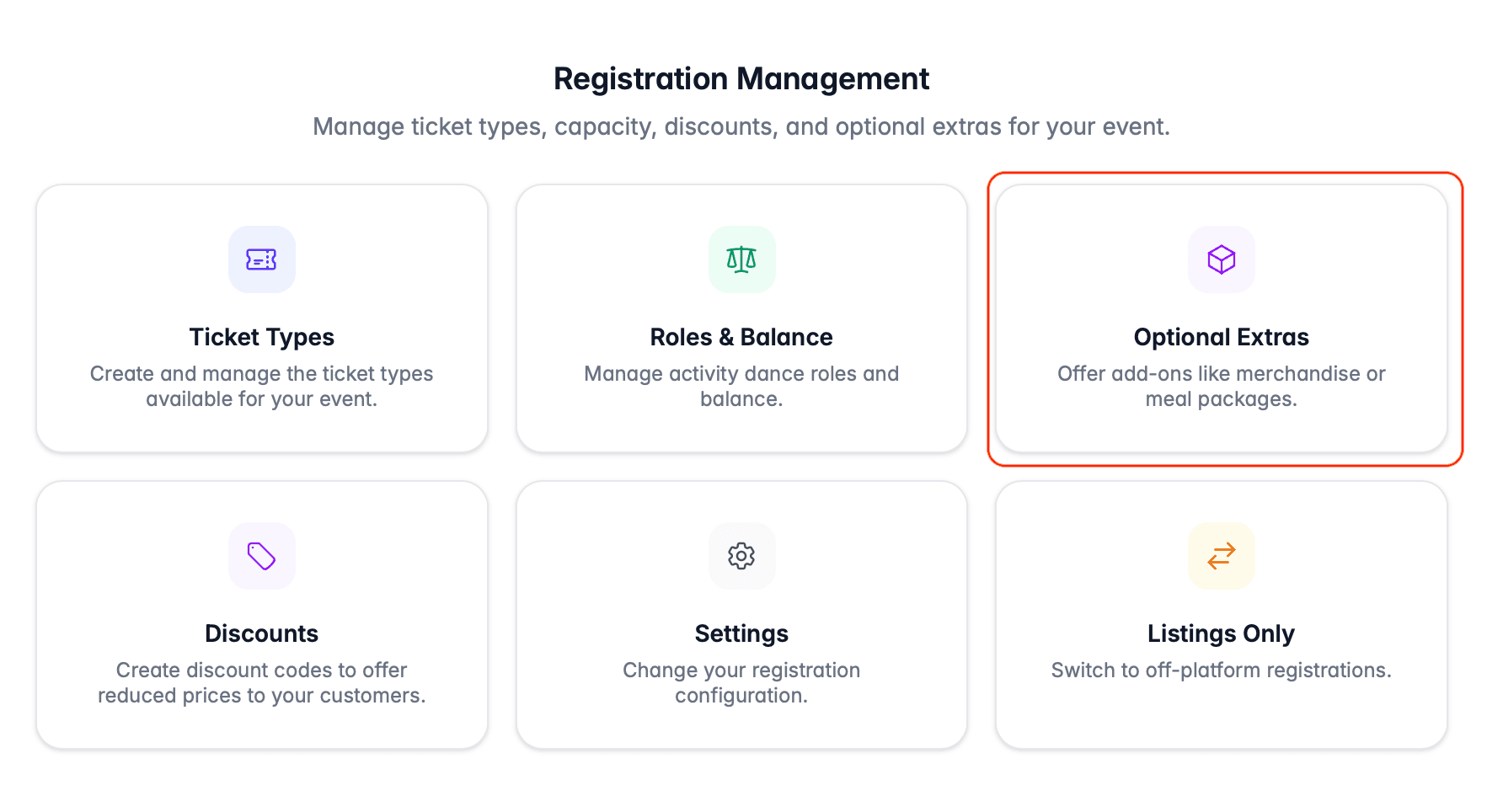 Draft event optional extras