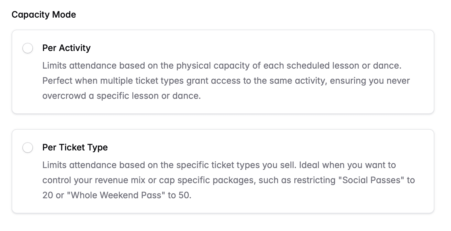Capacity mode choice