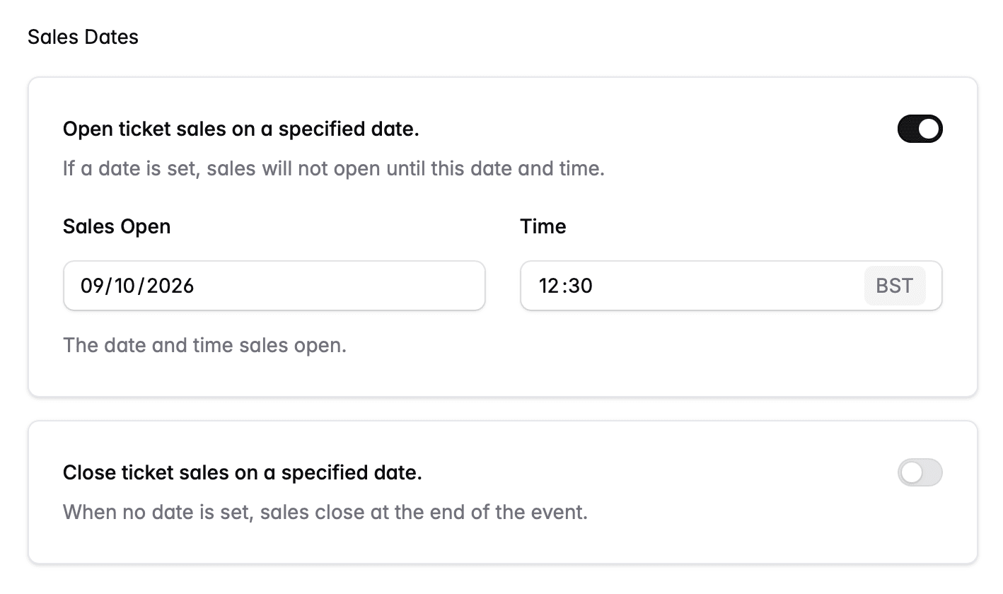 Sales dates