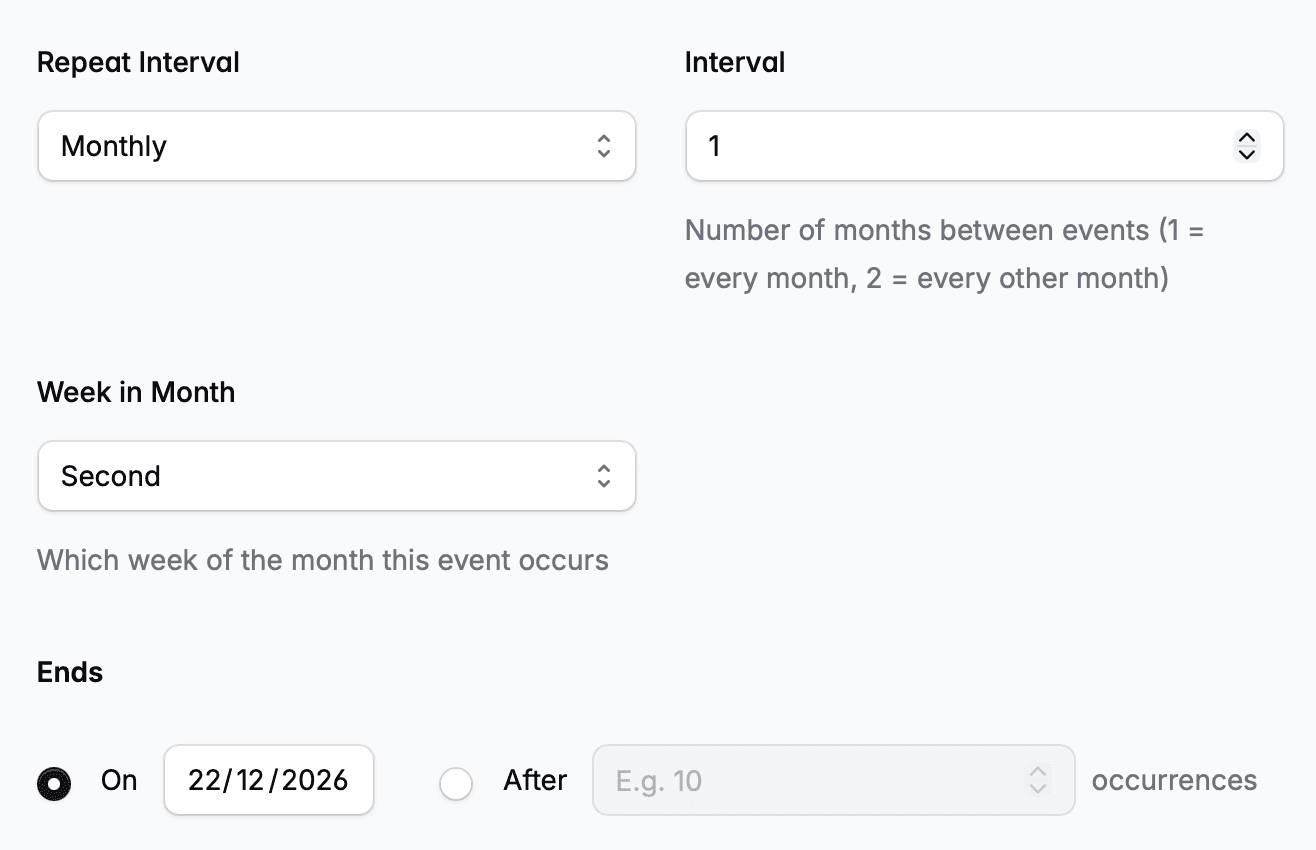 Monthly event fields