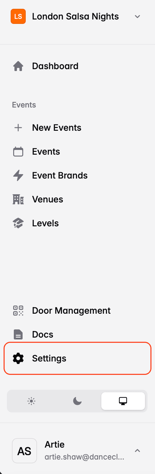 Settings in the main menu