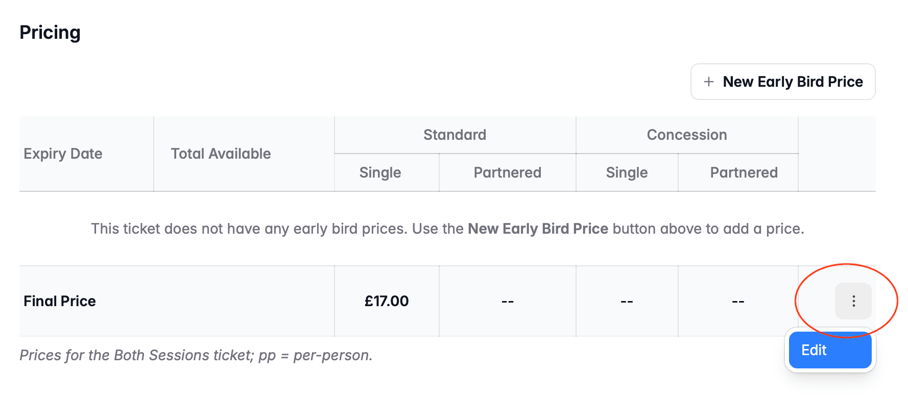 Edit final price