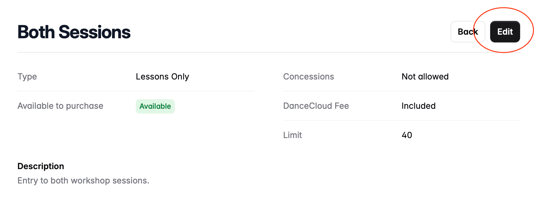 Edit ticket type details